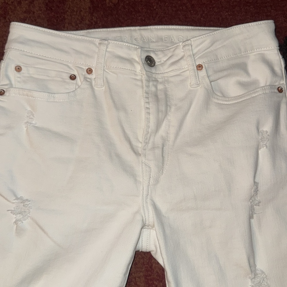 Mens American Eagle AirFlex+ Denim White Jean Shorts Distressed Cuffed - Picture 2 of 5